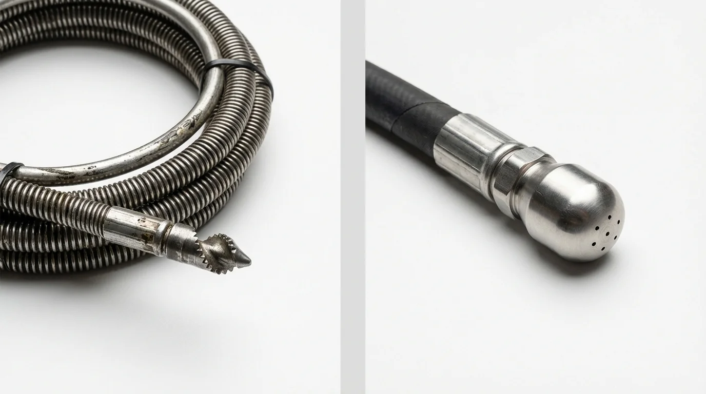 Drain snake cable and hydro jetting nozzle used for drain cleaning in Holly Springs, MS