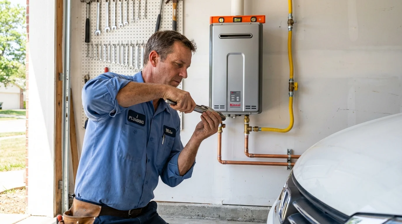 Tankless water heater installation by a Johns Plumbing LLC plumber in Holly Springs
