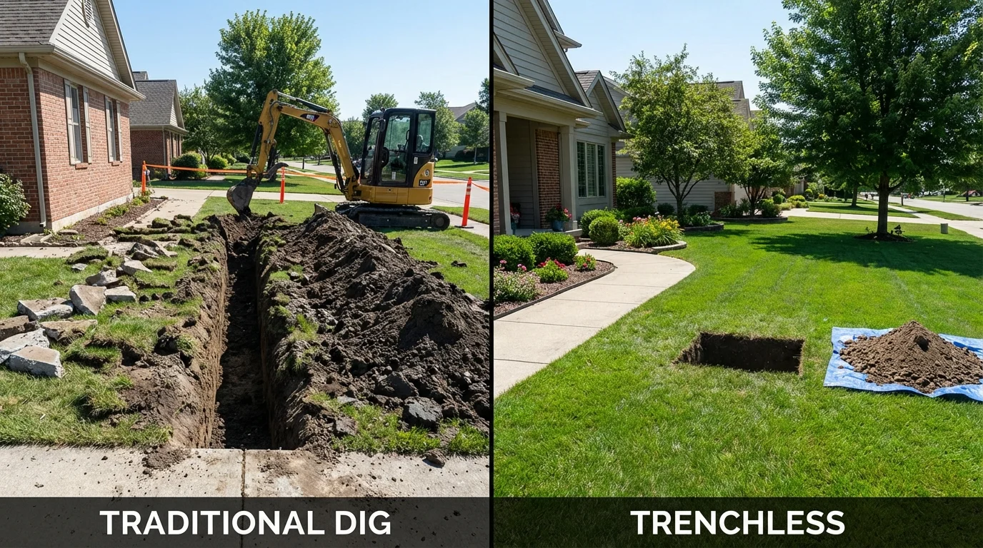 Trenchless sewer repair with minimal yard damage versus traditional excavation in Holly Springs, MS